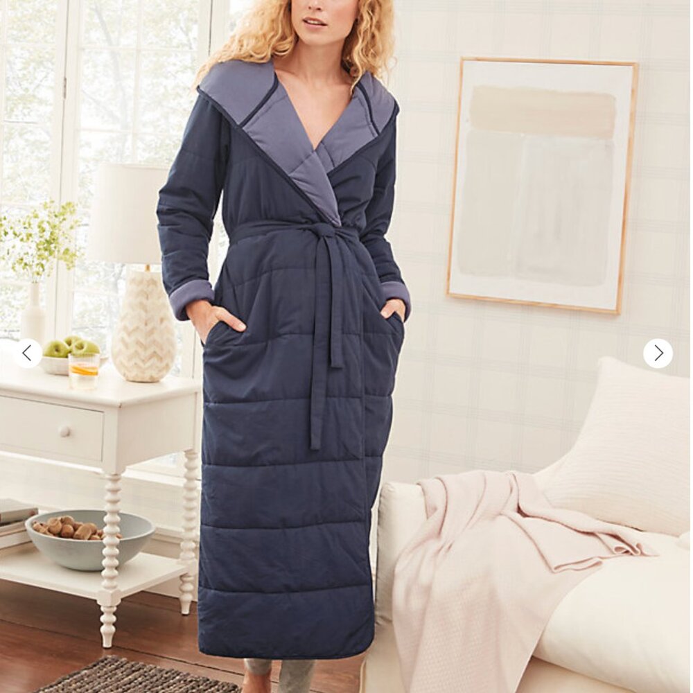 Garnet Hill Quilted Dream Robe Midnight Navy S